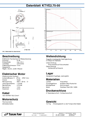 Kanalizacijske pumpe Tsurumi-Pumpen KTVE2.75-50