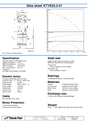 Kanalizacijske pumpe Tsurumi-Pumpen KTZ22.2-51