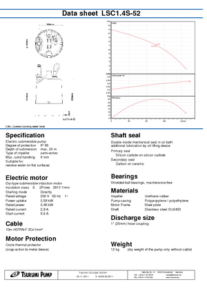 Kanalizacijske pumpe Tsurumi-Pumpen LSC1.4S