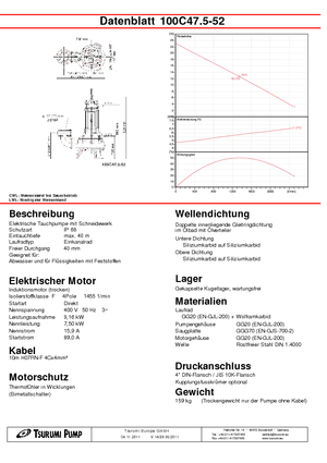 Pumpe za otpadne vode Tsurumi-Pumpen 100C47.5