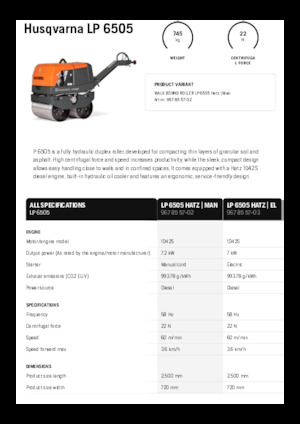 Tandem vibracijski valjci Husqvarna LP 6505