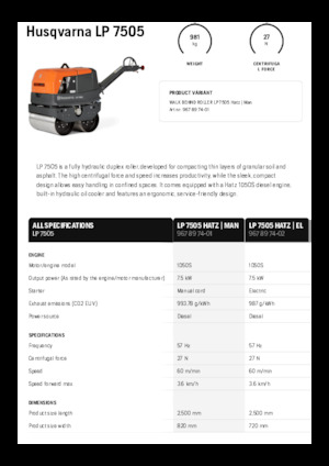 Tandem vibracijski valjci Husqvarna LP 7505