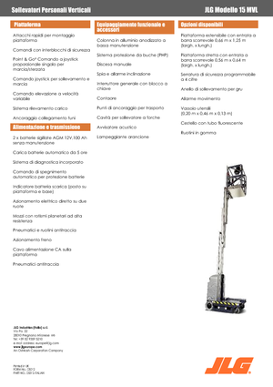 Vertikalna podizna platforma s jednim jarbolom JLG 15 MVL