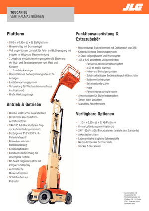 Vertikalna podizna platforma s jednim jarbolom JLG-Toucan Toucan 8E XL