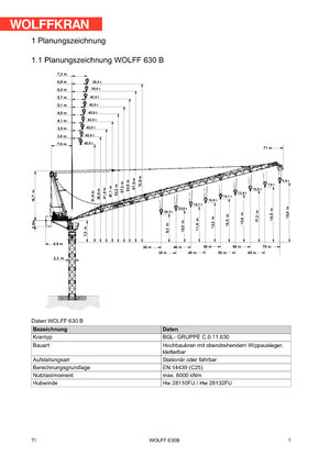 Toranj dizalice - Luffing Boom - Top-slewing Wolffkran 630 B