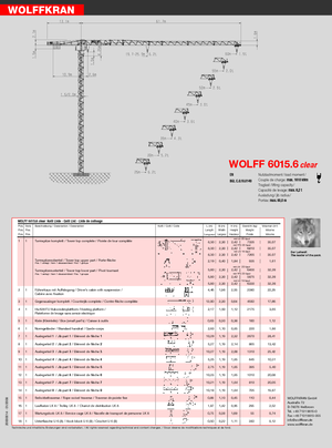 Toranjski kranovi - Grana kolica - Okretna na vrhu Wolffkran 6015.6 clear