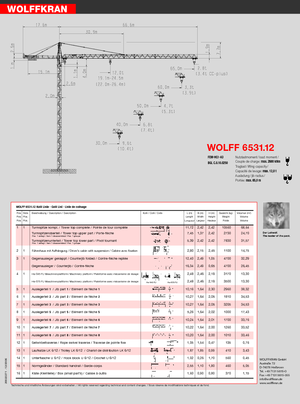 Toranjski kranovi - Grana kolica - Okretna na vrhu Wolffkran 6031.12 clear