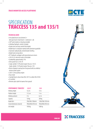 Zglobna podizna platforma na gusjenicama CTE Traccess 135-1