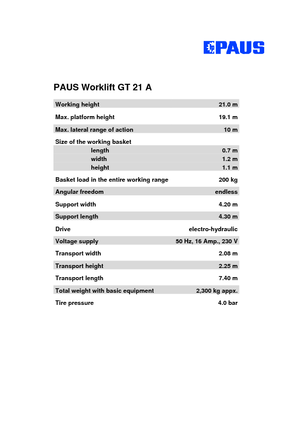 Dizala sa zglobnom granom montirana na prikolicu Paus Worklift GT 21 A