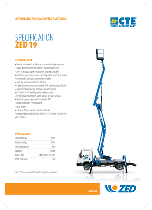 Dizala sa zglobnom granom montirana na prikolicu CTE ZED 19