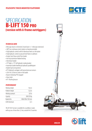 Teleskopske dizalice sa granom montirane na kamion CTE B-Lift 150 Pro