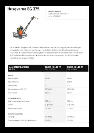 Lopatice za hodanje Husqvarna BG 375