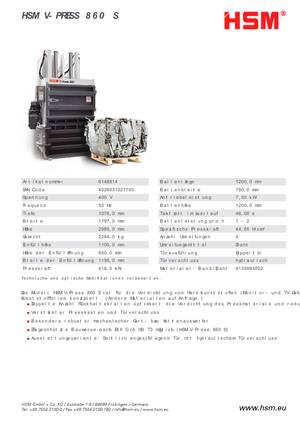 Preše za otpad HSM V-Press 860 S