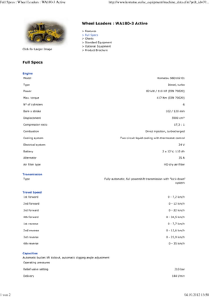 Utovarivači na kotačima Komatsu WA180 active