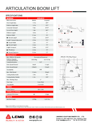 Zglobna podizna platforma na kotačima LGMG  AR16JE-2