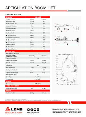 Zglobna podizna platforma na kotačima LGMG  AR18JE-2