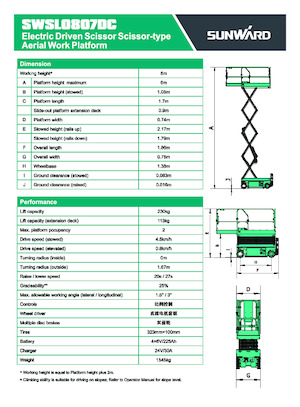 Dizalice na škare na kotačima Sunward SWSL 0807 DC
