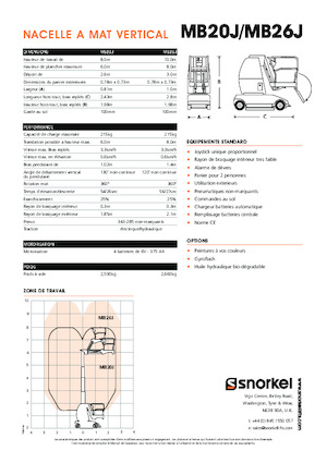 Vertikalna podizna platforma s jednim jarbolom Snorkel MB20J