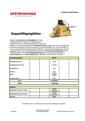 Dvostruke lopatice za vožnju Dynapac BG 70